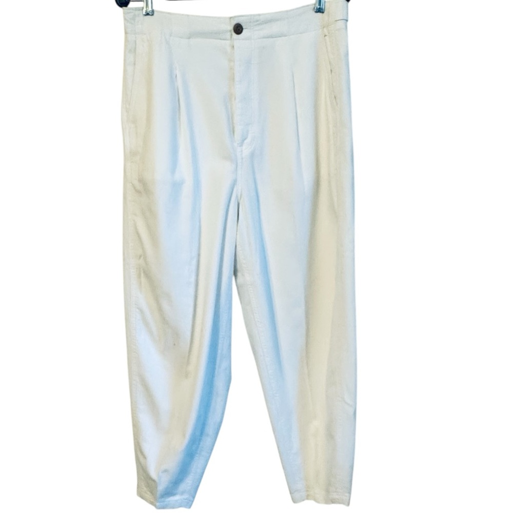 Polo Ralph Lauren White Soft Cotton Pleated Button fly Crop High Waist Pants - 8